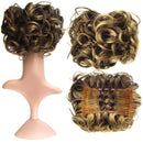 SWACC Short Messy Curly Dish Hair Bun Extension Easy Stretch hair Combs Clip in Ponytail Extension Scrunchie Chignon Tray Ponytail Hairpieces (Dark Blond Brown Mixed -9H19