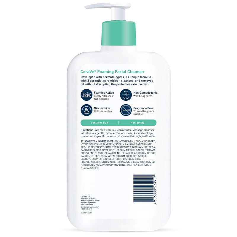 CeraVe Foaming Facial Cleanser | Makeup Remover and Daily Face Wash for Oily Skin | Paraben & Fragrance Free | 19 Fl Oz CeraVe