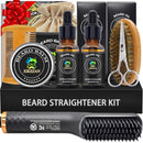 XIKEZAN Beard Kit for Men Grooming & Straightening Set w/Straightener | 2 Pack Oil | Balm | Comb | Scissor | Brush | Birthday Valentines Gifts | for Him Dad Men Boyfriend | Christmas Stocking Stuffers Infinity Warehouse