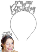 Birthday Decorations - Silver Sparkle It's My Birthday Headband - Unisex Birthday Decorations, Birthday Tiara for Women, Birthday Headband for Women (MyBday) SLVGttr RhinestoneSash