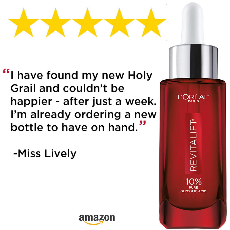 L'Oreal Paris Skincare 10% Pure Glycolic Acid Serum for Face from Revitalift Derm Intensives, Dark Spot Corrector, Even Tone, Reduce Wrinkles, Glycolic Acid Peel, Exfoliator With Aloe, Hydrates, 1 Oz L'Oreal Paris