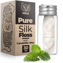 Biodegradable Silk Dental Floss Mint | Natural Candelilla Wax with Refillable Glass Case | 33 Yards/30 Meter Natural Oral Care Silk Spool | Mint Flavored Wax Shopper Goods