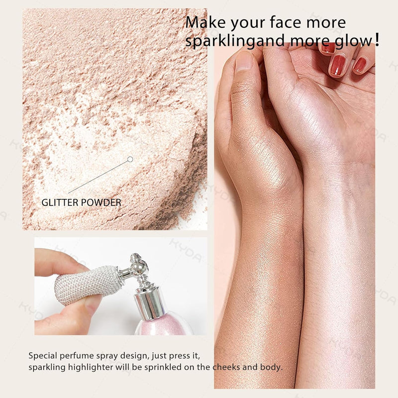 KYDA Highlighter Powder Spray, High Gloss Glitter Spray, Sparkling Powder Makeup, for Face and Body Glitter Cosmetic-Champagne Gold Infinity Warehouse