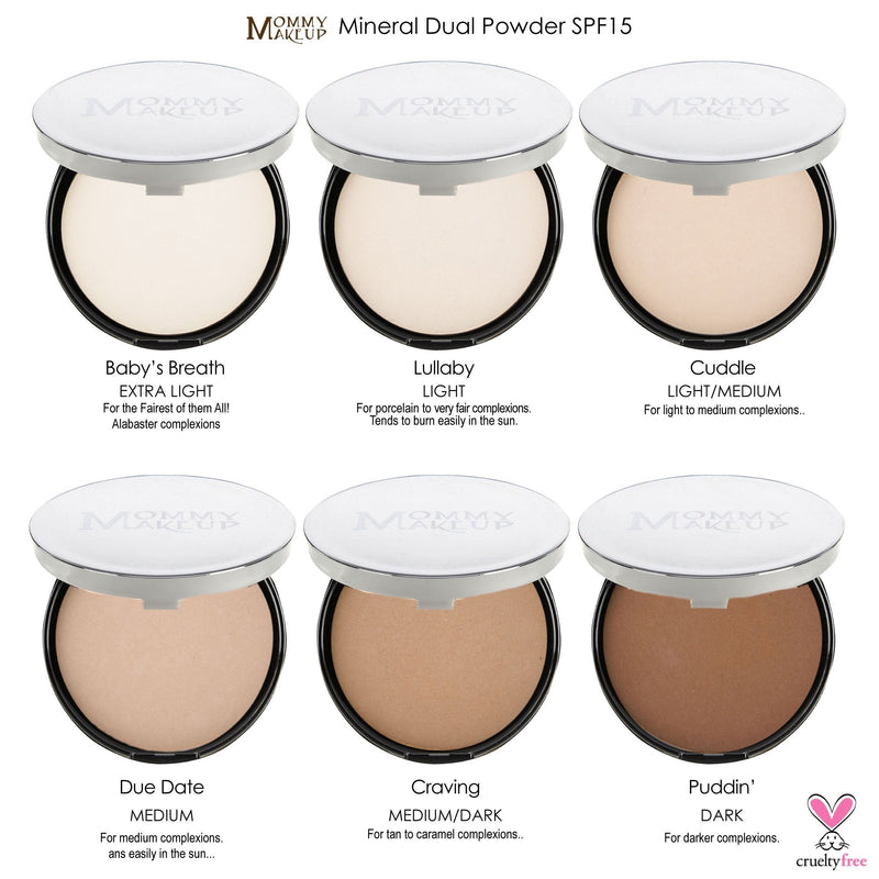 Mommy Makeup Mineral Dual Powder SPF15 [4-in-1 Pressed Mineral Foundation] 0.45 ounce - Oil-free, Talc-free, Fragrance-free, Paraben-free - Lullaby Mommy Makeup