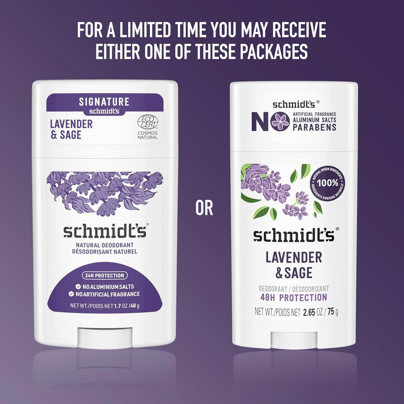 Schmidt's Aluminum-Free Vegan Deodorant Lavender & Sage with 24 Hour Odor Protection, 2 Count for Women and Men, Natural Ingredients, Cruelty-Free, 2.65 oz Infinity Warehouse