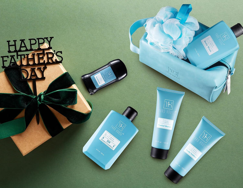 Bath and Body Mens Gift Set - Glacier Absolute - Premium Fathers Day Birthday Christmas Gifts Ideas For Him - Skin Care Kits For Men in Leather Toiletry Bag w. Full Size Items Infinity Warehouse