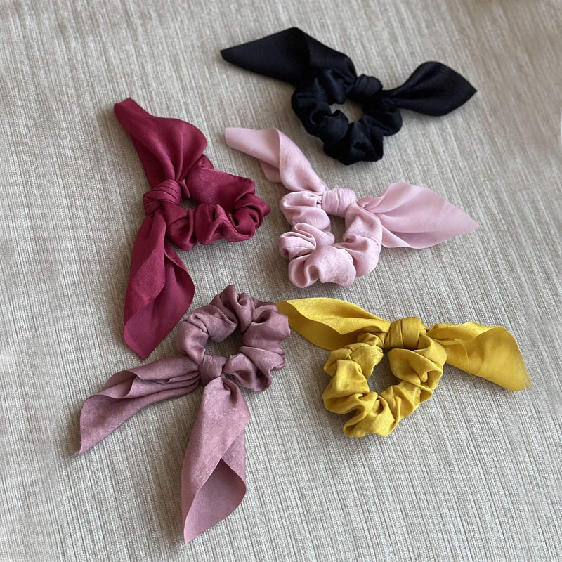 JIRIS 6 Pcs Satin Silk Hair Scrunchies Rabbit Bunny Ear Bow Bowknot Scrunchie Bobbles Elastic Hair Ties Bands Ponytail Holder for Women Accessories(SET2) JIRIS