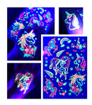 Temporary Tattoos – 1 Sheet Unicorns Design Body Paint Art Blacklight Reactive Light Festival Accessories Glow in the Dark Party Supplies | 7.2” x 5.2” Temp Great for EDM EDC Party Unicorn Rave Parties d'IRIS studio