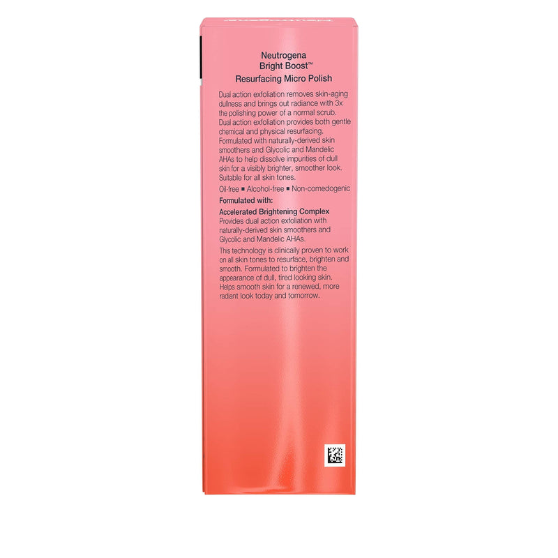 Neutrogena Bright Boost Resurfacing Facial Exfoliator with Glycolic and Mandelic AHAs Gentle Skin Resurfacing Face Cleanser for Bright Smooth Skin, Micro Polish, 2.6 Fl Oz Neutrogena
