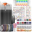 Nail Art Brushes, Nail Dotting Tools, Teenitor Nail Art Design Kit with Butterfly Nail Brush, Nail Art Stickers, Nail Foil, Nail Art Striping Tape, Nail Art Rhinestones Teenitor