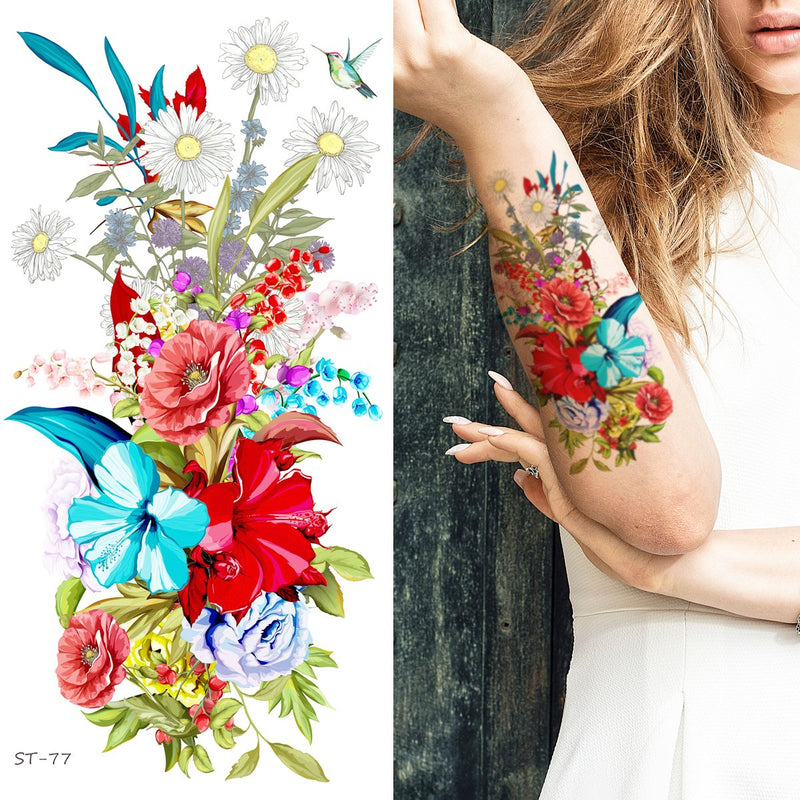 Supperb Temporary Tattoos - Hand drawn Colorful Summer Flower Bouquet II (Set of 2) Supperb