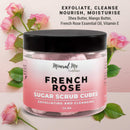 Body Scrub Exfoliator - 12oz FRENCH ROSE Sugar scrub cubes w/Mango Butter & Shea butter- Ultra Hydrating & Moisturizing - All Natural & Organic for all body exfoliation- For hands, arms, legs & foot Mineral Me California