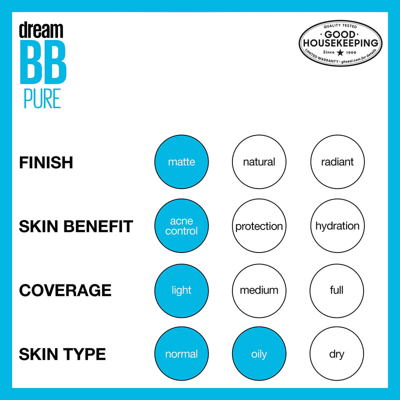Maybelline Dream Pure Skin Clearing BB Cream, 8-in-1 Skin Perfecting Beauty Balm With 2% Salicylic Acid, Sheer Tint Coverage, Oil-Free, Deep, 1 Fl Oz Maybelline New York