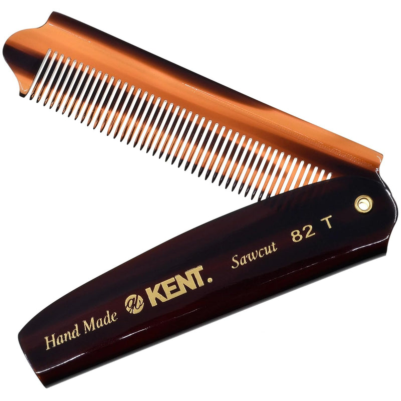 Kent 82T Handmade Folding Pocket Comb for Men, Fine Tooth Hair Comb Straightener for Everyday Grooming Styling Hair, Beard or Mustache, Use Dry or with Balms, Saw Cut Hand Polished, Made in England Infinity Warehouse