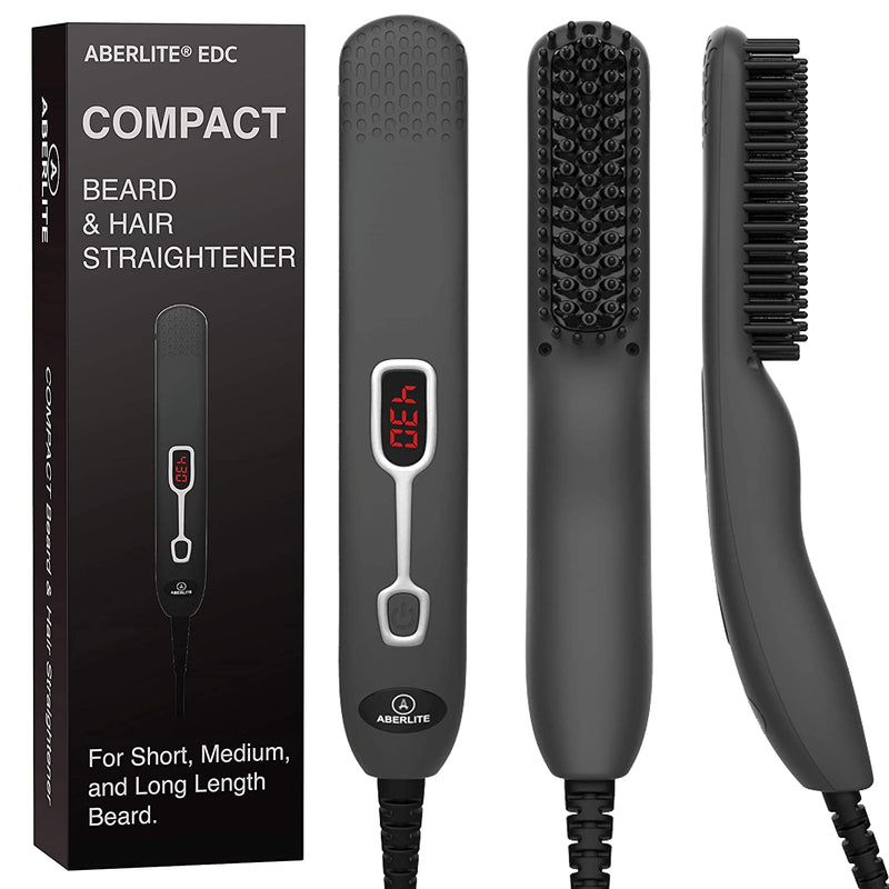 Aberlite EDC - Premium Beard Straightener Brush for Men - Professional Straightening Tool Heated Comb - For Short & Long Beards  - For Home and Travel Aberlite