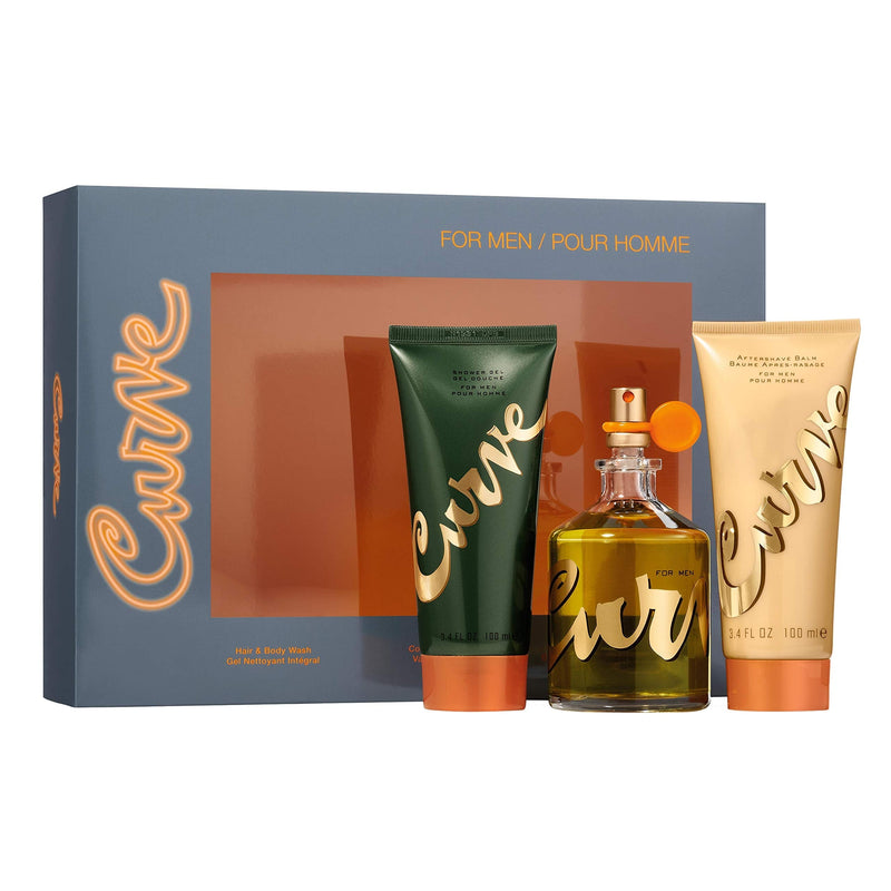 Men's Cologne Gift Set by Curve, 3 Pieces Include 4.2 Fl Oz Cologne, Hair and Body Wash, and Face Balm Curve