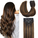 GOO GOO Clip in Human Hair Extensions Ombre Dark Brown to Chestnut Brown 20 Inch 7pcs 120g Clip in Hair Extensions Human Hair Straight Real Natural Hair Extensions GOO GOO Store