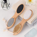 KALESUKI Foot File Callus Remover, Multi-purpose 4 in 1 Feet Pedicure Scrubber Exfoliator Tools with Foot Care Bristle Brush, Pumice Stone, Mental Foot Rasp, Sand Paper and Bamboo Handle KALESUKI