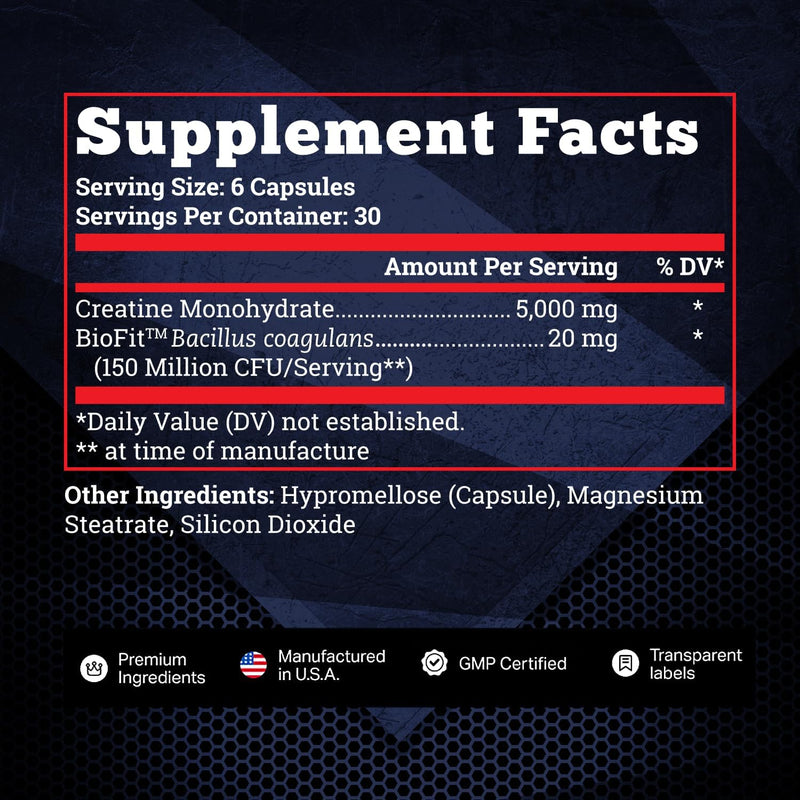 Old School Labs 5000mg Creatine Monohydrate Capsules With BioFit™ (Max Strength) Supports Muscle Growth & Recovery, Performance, Cognitive Health - Creatine Pills for Men & Women, Made in USA 180 Caps Infinity Warehouse