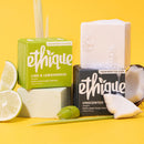 Ethique Cream Body Wash Bar for Sensitive Skin - Lime and Lemongrass - Natural Body Cleanser, Hydrating Coconut Butter, Soap Free, pH Balanced, Vegan, Plastic Free Compostable and Zero Waste, 3.7 oz. Ethique