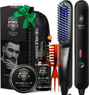 Heated Ionic Hair Straightening Brush for Men - 5 Temperature Settings, Anti-Scald, Beard Shaper & Travel Bag Infinity Warehouse