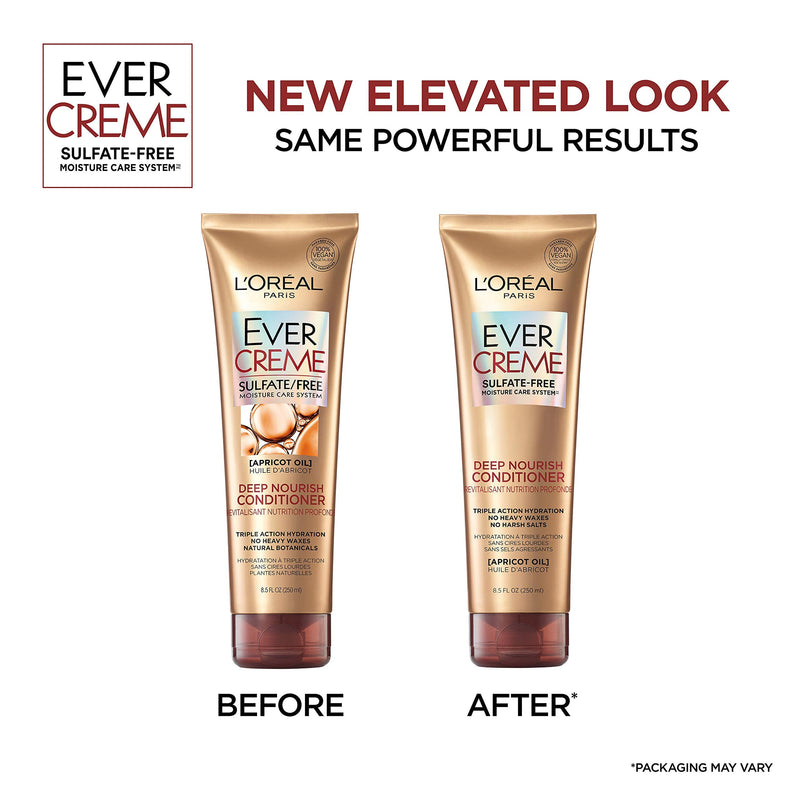 L'Oreal Paris EverCreme Sulfate Free Conditioner for Dry Hair, Triple Action Hydration for Dry, Brittle or Color Treated Hair, with Apricot Oil, 8.5 Fl; Oz (Pack of 2) (Packaging May Vary) L'Oreal Paris