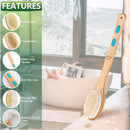 Back Brush Long Handle For Shower - Soft And Firm Double Sided Exfoliating Bath Body Scrub Brush for Men And Women - Use Back Showering Scrubber Wet For Washing/Scrubbing - Use Dry For Exfoliation GreenLeaf MAYDZ