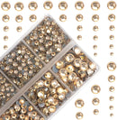 4000Pcs Mixed Size Hot Fix Round Crystals Gems Glass Stones Hotfix Flat Back Rhinestones (Light Champagne) Massive Beads