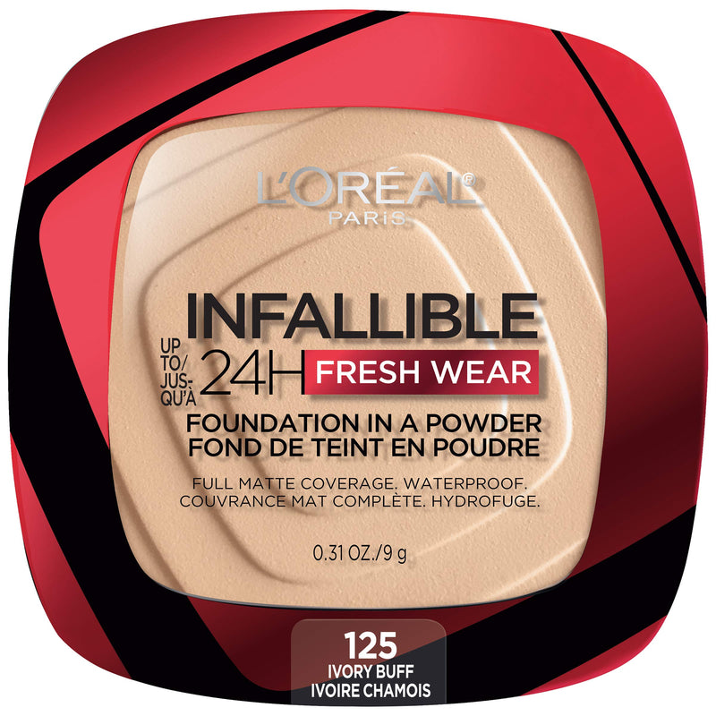 L'Oreal Paris Makeup Infallible Fresh Wear Foundation in a Powder Up to 24H Wear oz, 125 Ivory Buff, 0.31 Fl Oz L'Oreal Paris