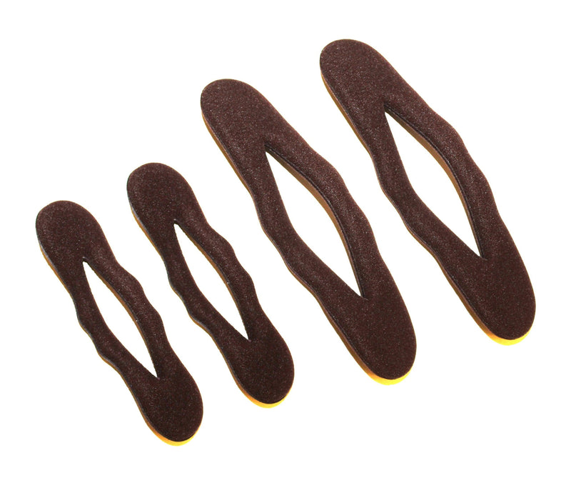 Styla Hair Brown Magic Hair Bun Maker 4 Pack (2 Small, 2 Large) Foam Sponge Buns Shaper Accessories Strong Flexible Reusable Bun Twister for Updo’s, Ballet Buns, French Twist, Waves & more! Styla Hair