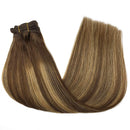 GOO GOO Clip in Hair Extensions Balayage Chocolate Brown to Caramel Blonde Remy Human Hair Extensions 7pcs 120g 20 Inch Long Hair Extensions Clip in Human Hair Straight Hair GOO GOO