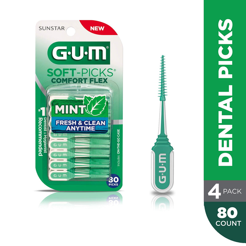GUM - 6705RW Soft-Picks Comfort Flex Mint Dental Picks, New Invigorating Mint Flavor, 80 Count (Pack of 4) GUM