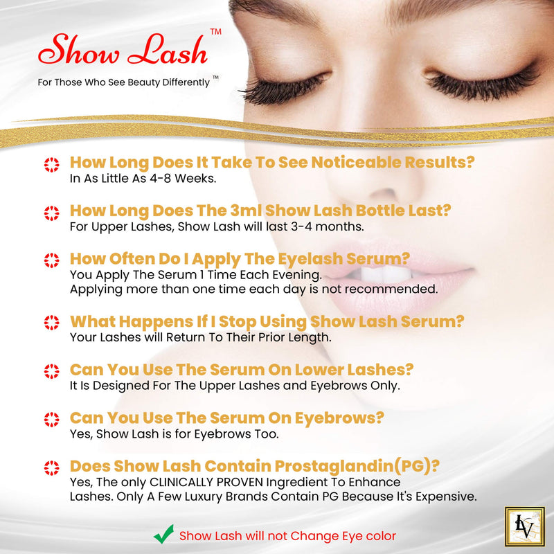 Show Lash Eyelash Growth Serum for Longer, Thicker, Gorgeous Looking Lashes. Irritation Free Eyelash Serum LeVaye'