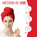 KEEPOZ Hair Towel Wrap Quick Dry 100% Cotton Super Absorbent Turban Head Wrap for Women with Button, Anti Frizz Hair Products, Hair Cap for Curly, Long & Thick Hair (1pc) (RED) KEEPOZ