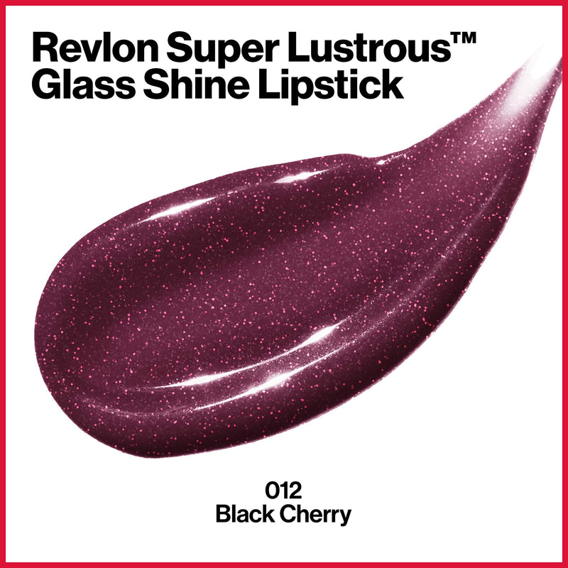 REVLON Super Lustrous Glass Shine Lipstick, Flawless Moisturizing Lip Color with Aloe, Hyaluronic Acid and Rose Quartz, Black Cherry (012), 0.15 oz REVLON