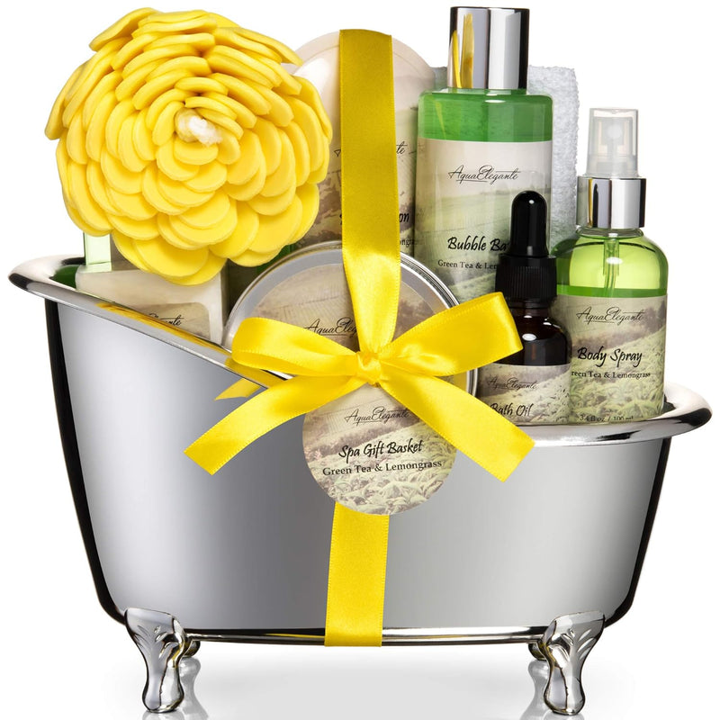 Spa Gift Baskets For Women - Luxury Bath Set With Rose Oil & Orchid - Spa Kit Includes Body Wash, Bubble Bath, Lotion, Body Butter, Soap, Body Spray, Shower Puff, and Towel