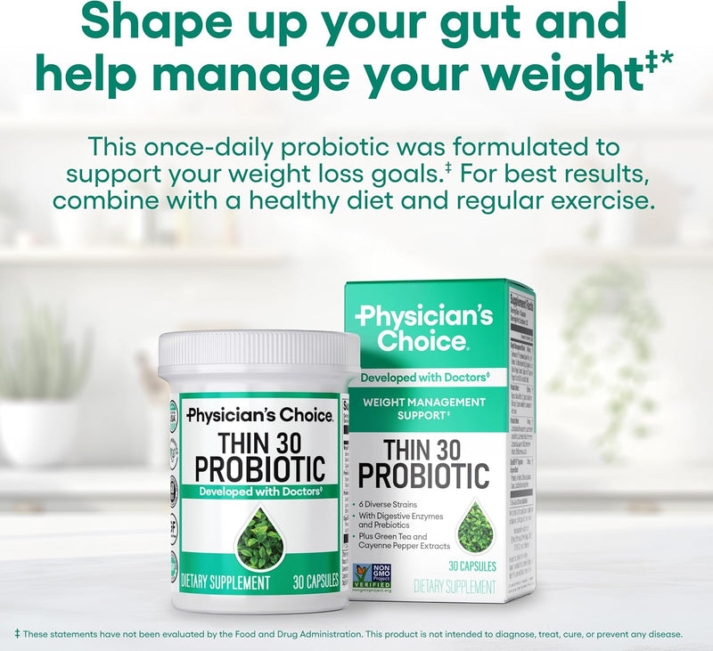 Physician's CHOICE Probiotics for Weight Management & Bloating - 6 Probiotic Strains - Prebiotics - Key ingredient Cayenne - Supports Gut Health - Weight Management for Women & Men - Green Tea - 30 CT Infinity Warehouse