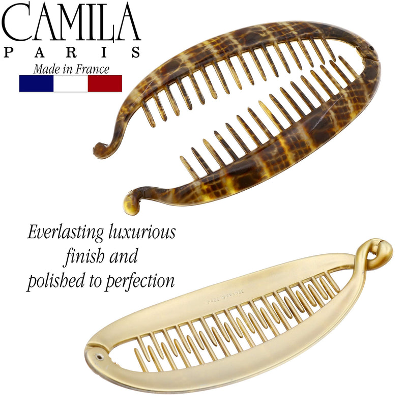 Camila Paris CP1040 5.5 inch French Banana Clip Hair Comb Classic Girls Updo Flexible Ponytail Holder Interlocking Banana Combs, Fashion Durable Styling Hair Accessories for Women, Made in France Camila