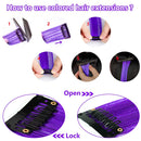 MEckily 22 inch Colored Hair Extensions Party Highlights, Straight Hairpiece Clip in Synthetic Hair Extensions for Kids Girls(10 Pcs Purple) MEckily