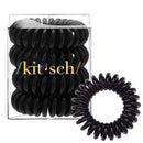 Kitsch Spiral Hair Ties, Coil Hair Ties, Phone Cord Hair Ties, Ponytail Hair Coils No Crease - 4 pcs, Black Kitsch