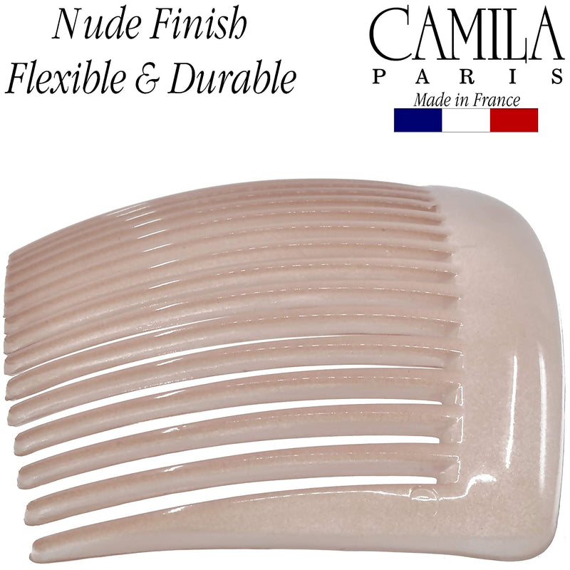 Camila Paris CP2912 French Side Combs Large 2 Pack Curved, Nude Flexible Durable Cellulose Hair Combs, Strong Hold Grip Hair Clips for Women, No Slip Styling Girls Hair Accessories, Made in France Camila Store