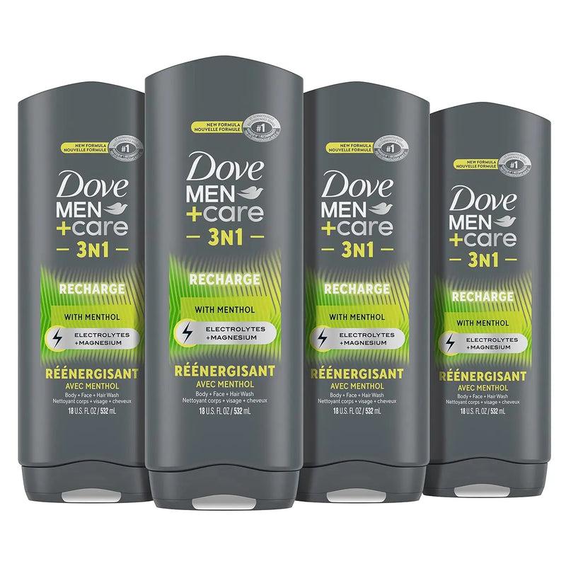 DOVE MEN + CARE Post-Workout Body Wash 3N1 Revive 4 Count For Men With Tea Tree Oil, 18 oz Infinity Warehouse