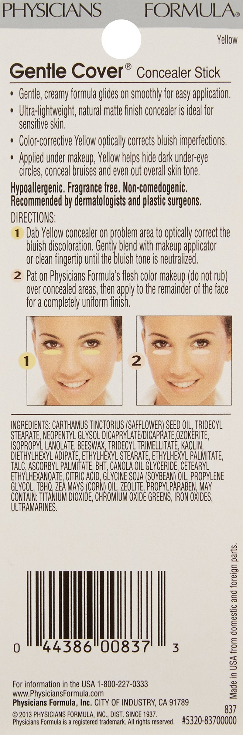 Physicians Formula Gentle Cover Concealer Stick, Yellow, 0.15 Ounce Physicians Formula