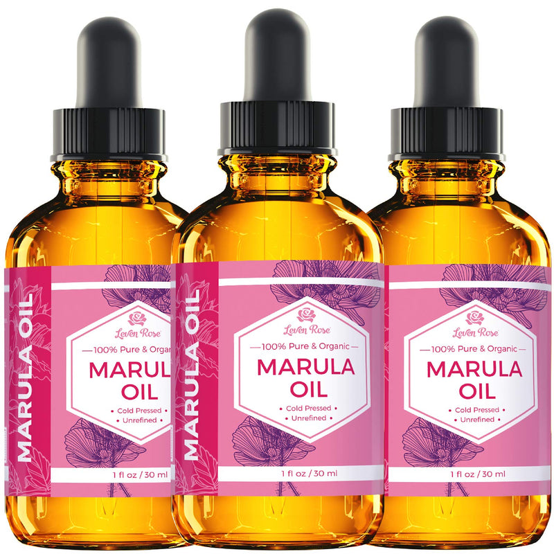 Marula Oil by Leven Rose Pure Organic, Extra Virgin, Cold Pressed, All Natural Face, Dry Skin and Body Moisturizer and Damaged Hair Treatment 1 oz Leven Rose