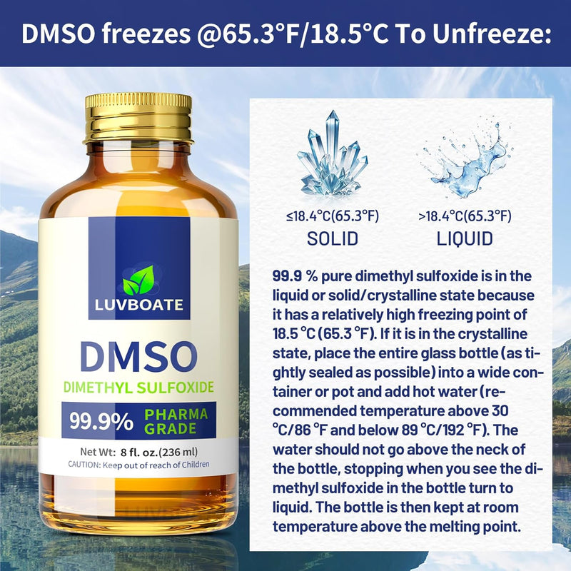 DMSO 99.9% Pharma Grade, Pure Liquid Dimethyl Sulfoxide 8 fl.oz in Glass Bottle, Non-Diluted, Low Odor Infinity Warehouse
