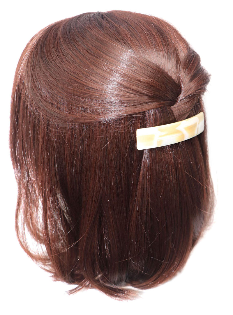 French Amie Oblong Handmade 3.5" Celluloid Automatic Hair Clip Barrette French Hair Clip for Girls Strong Hold Hair Clips for Women No Slip Durable Paris Hair Accessories, Made in France (Cream Nouget) French Amie