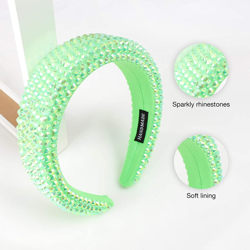 SP SOPHIA COLLECTION Women's Sparkling Crystal Padded Rhinestone Wide Bejeweled Hair Headband Party Hairband Hair Accessories in Lime SP Sophia Collection Store