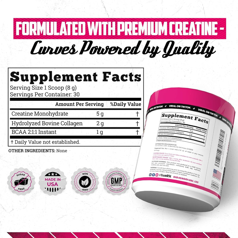 Old School Labs 5000mg Creatine Monohydrate Powder, Optimized Creatine for Women +2000mg Collagen +1g BCAA 2:1:1 Supports Lean Muscles & Recovery, Energy & Stamina - Made in USA, 30 Servings Infinity Warehouse