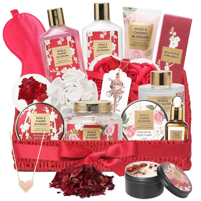 19 Pcs Rose Gifts Spa Gift Set Bath and Body Gifts Basket Set For Women Bath Spa Gift Baskets Set for Women Mom Mothers Day Christmas Birthday Valentines Gifts Spa Kit for Women Mom Gift