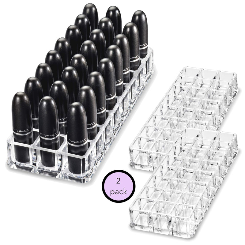 byAlegory (Set Of 2) Acrylic Lipstick Makeup Organizers 24 Space Beauty Storage Refillable Cosmetic Container - Clear BY ALEGORY